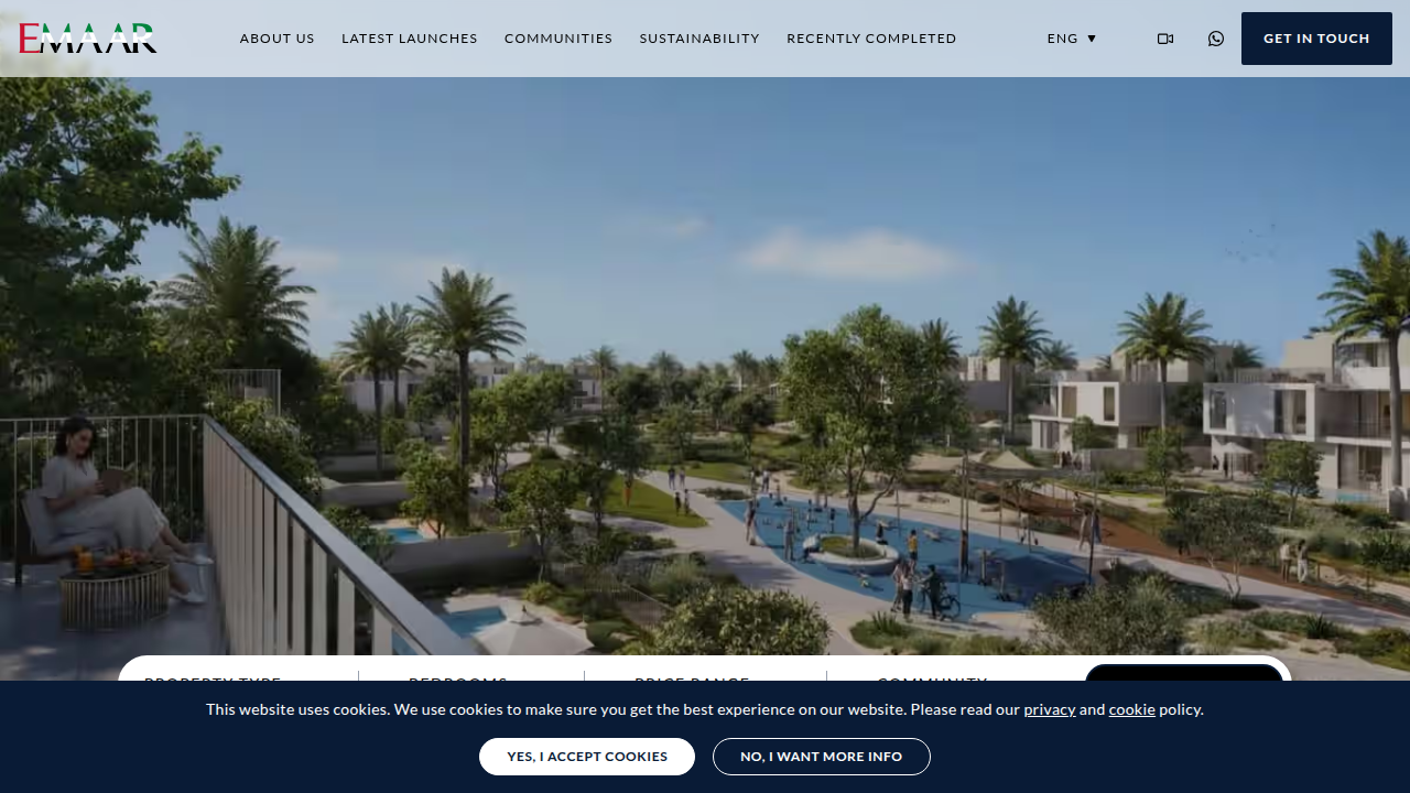 Emaar Properties' official website, showcasing their leading luxury developments in Dubai.