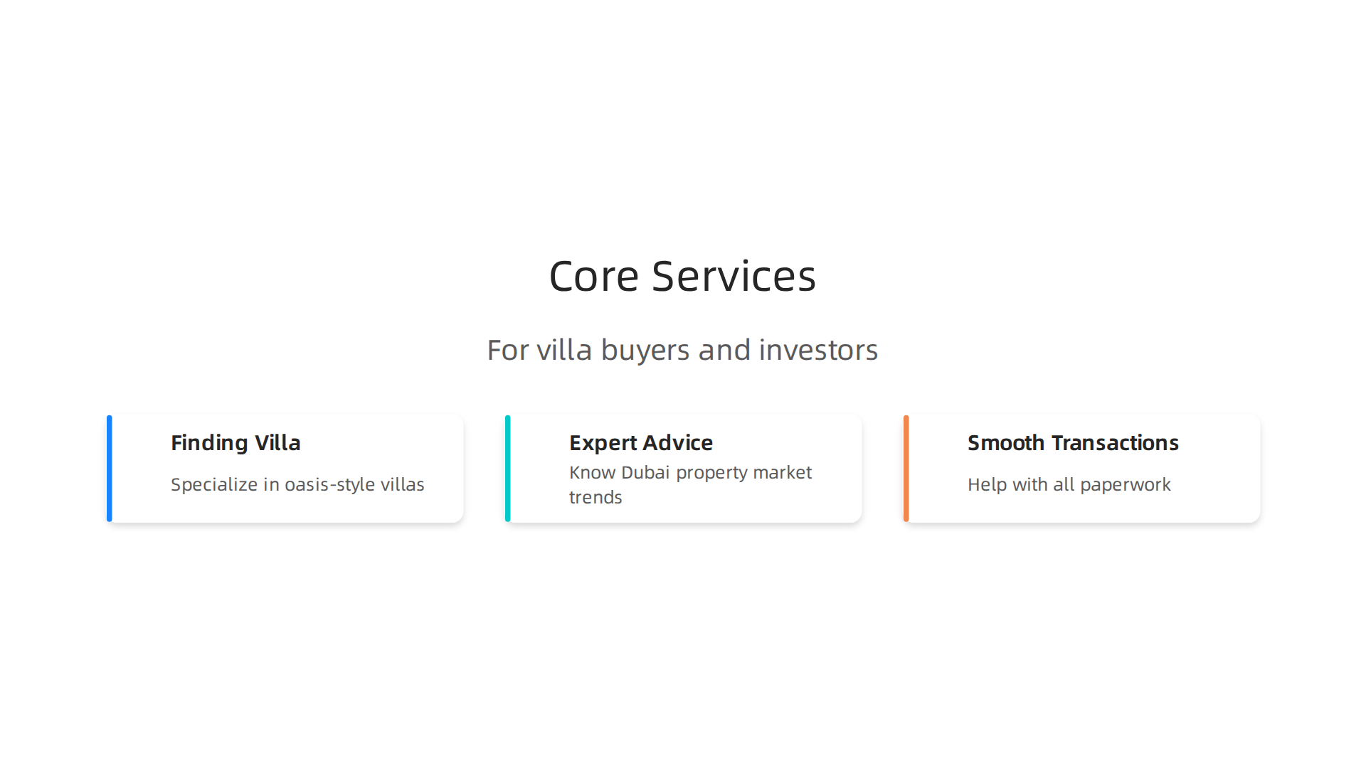 Key services provided by Fam Properties Dubai to villa buyers and investors.