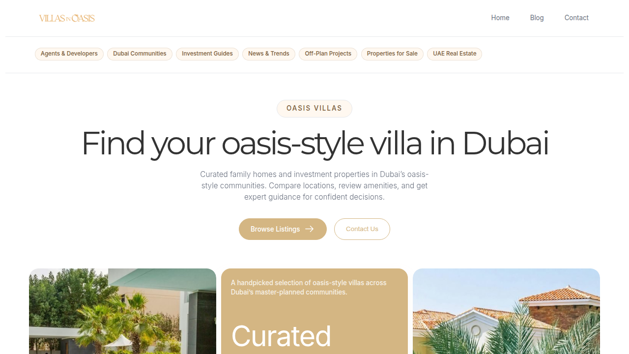 Explore a range of luxury villas and insights on oasis communities in Dubai.