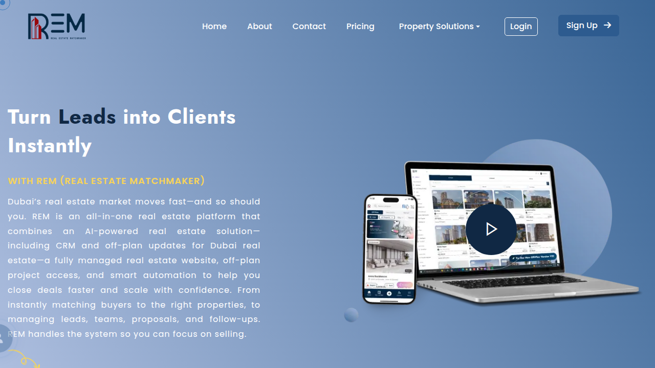 Homepage screenshot of REM-App, one of the top property finder websites for real estate in Dubai.