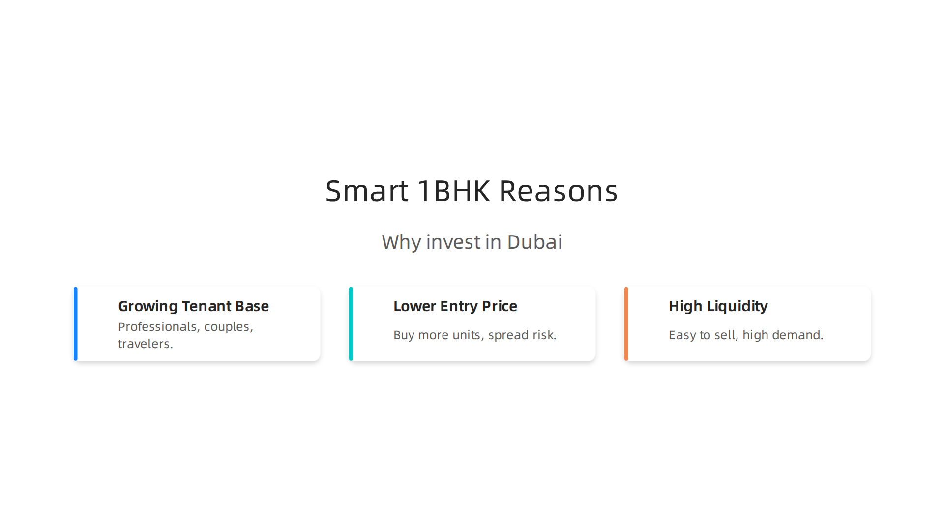 Visual summary of the key reasons why 1BHK apartments in Dubai are considered a smart investment.