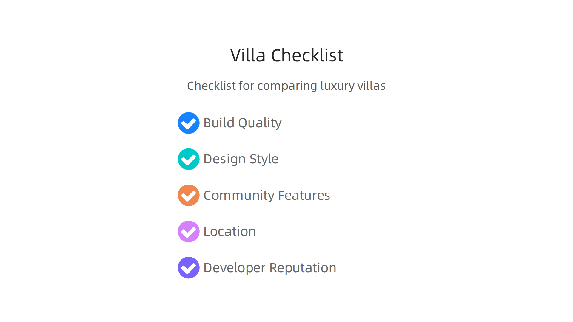 A comprehensive checklist for comparing luxury villas from different Dubai property developers.