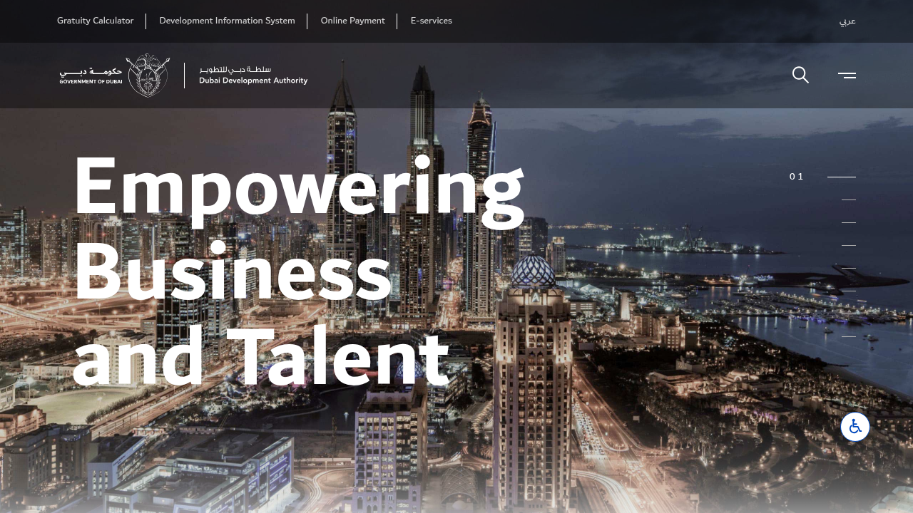 A screenshot of the Dubai Development Authority (DDA) website, which oversees regulations for special zones in Dubai.