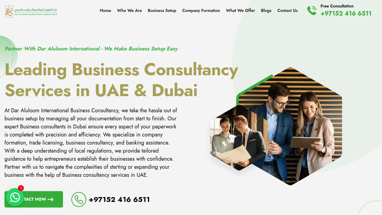The homepage for Business Consultants UAE, a resource for business setup and licensing in Dubai.