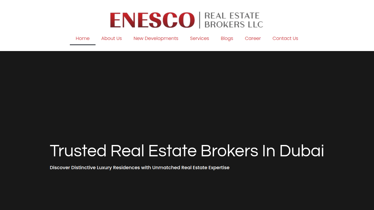 Screenshot of Enesco Dubai homepage, a resource for property buying guides for foreigners.